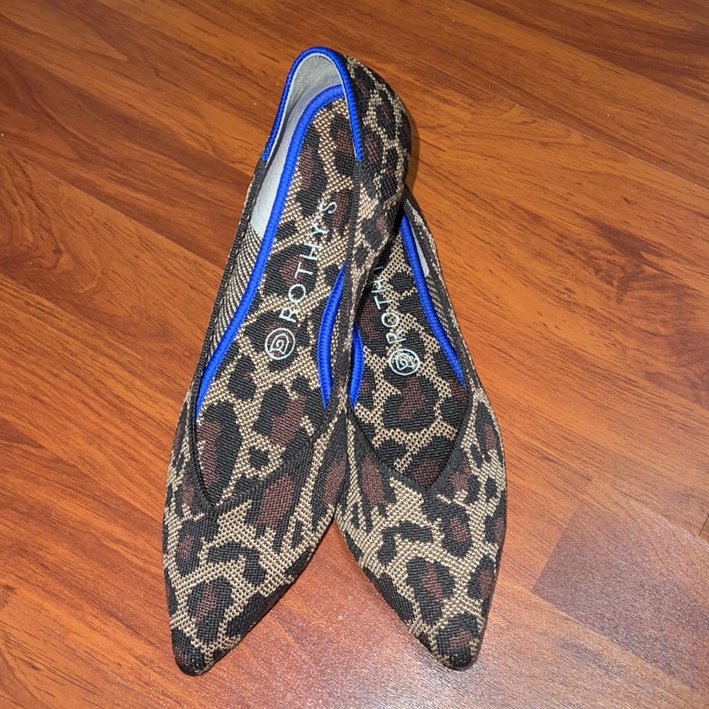 EUC Rothy's The Point “WildCat” Brown Leopard Print Slip-on Flats 9.5